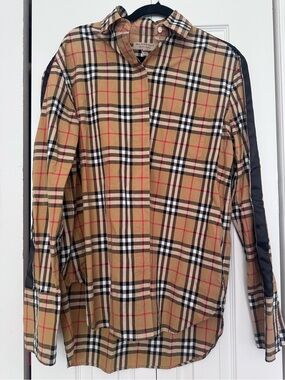 Burberry Beige Check Long-Sleeve Button-Down Shirt